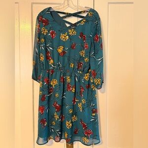 Maurices Teal Dress with Red and Yellow Floral